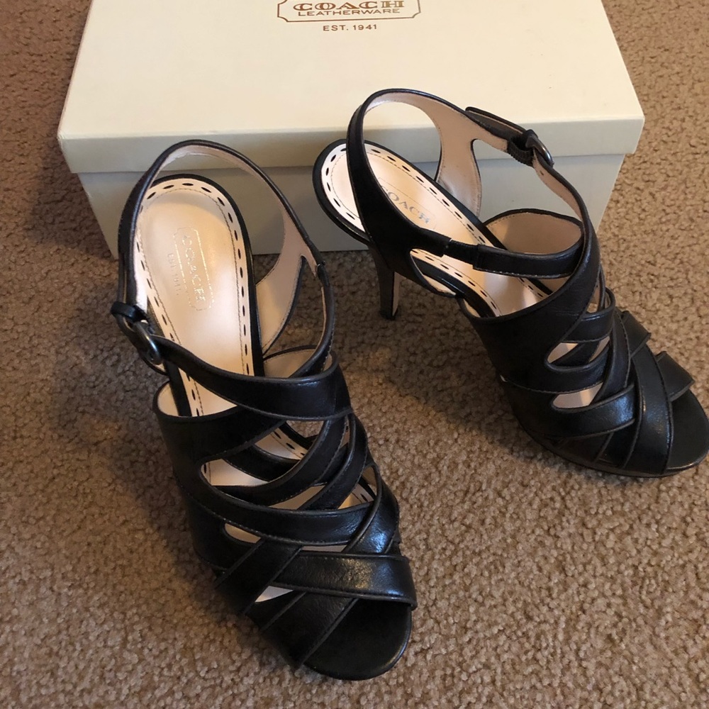 SOLD Black Coach leather Alba heels
